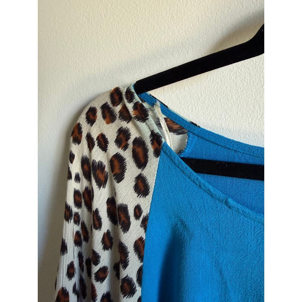 Umgee Linen Leopard Ruffle Sleeve Tunic Top Boho Coastal Cowgirl XL - Picture 8 of 8